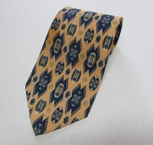 Attractive Yellow Navy Silk 59" Necktie Tie Barrington Made in USA